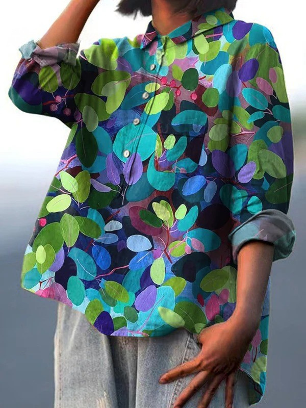 Grace | Sommer Skov Kunst Trykt Kvinders Casual Skjorte