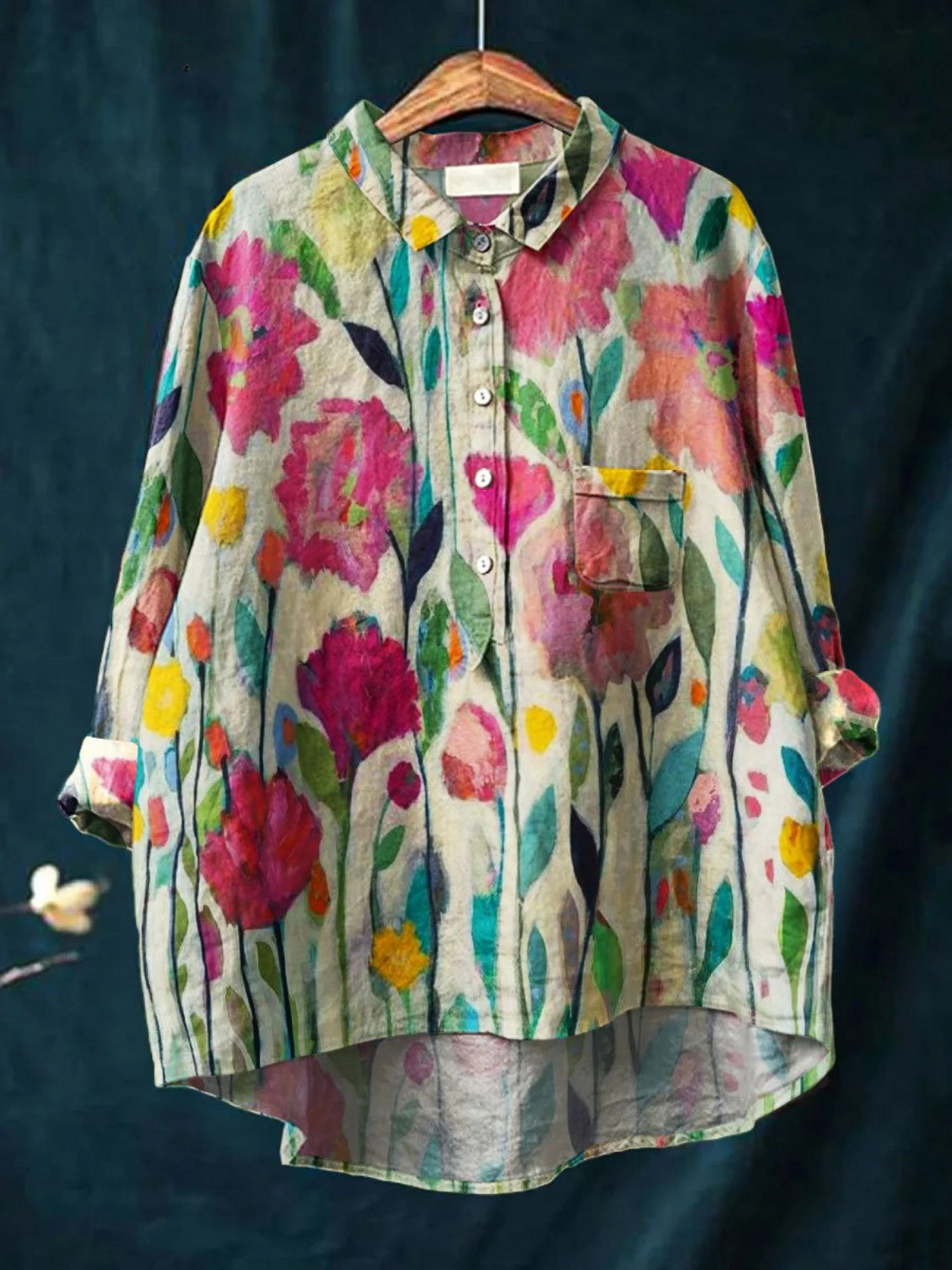 Phoebe | Camisa casual para mujer con estampado vintage de flores artísticas