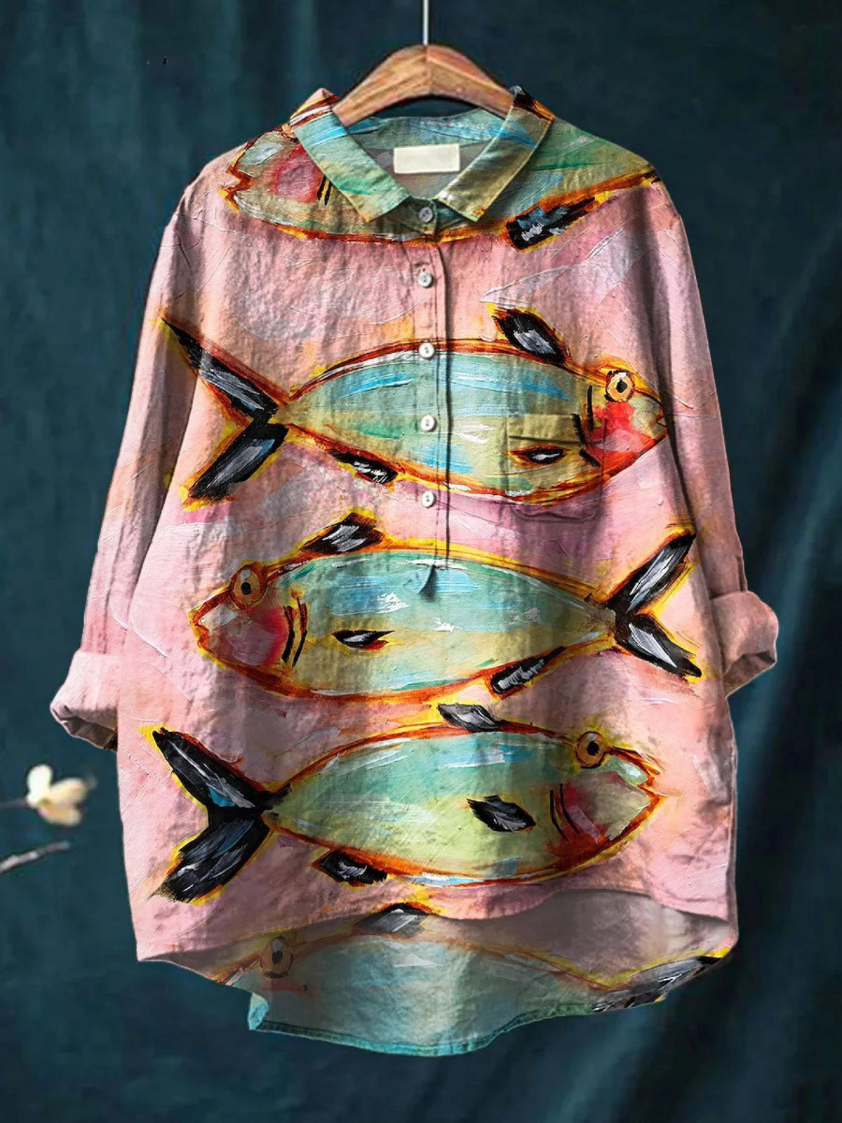 Eliza | Camisa casual para mujer con estampado vintage de pez artístico