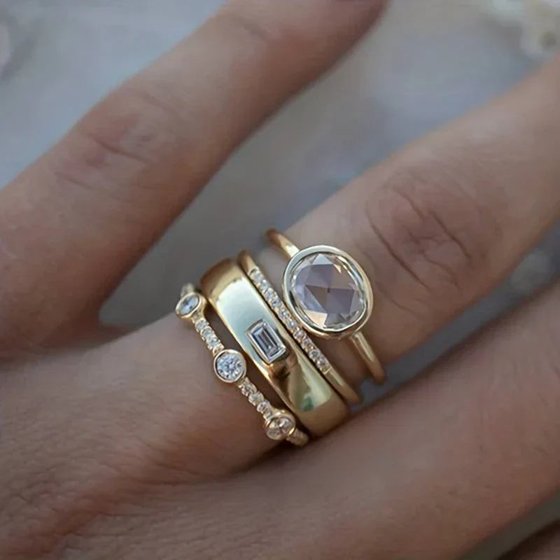 Juego de anillos vintage de oro y zirconia | Oro