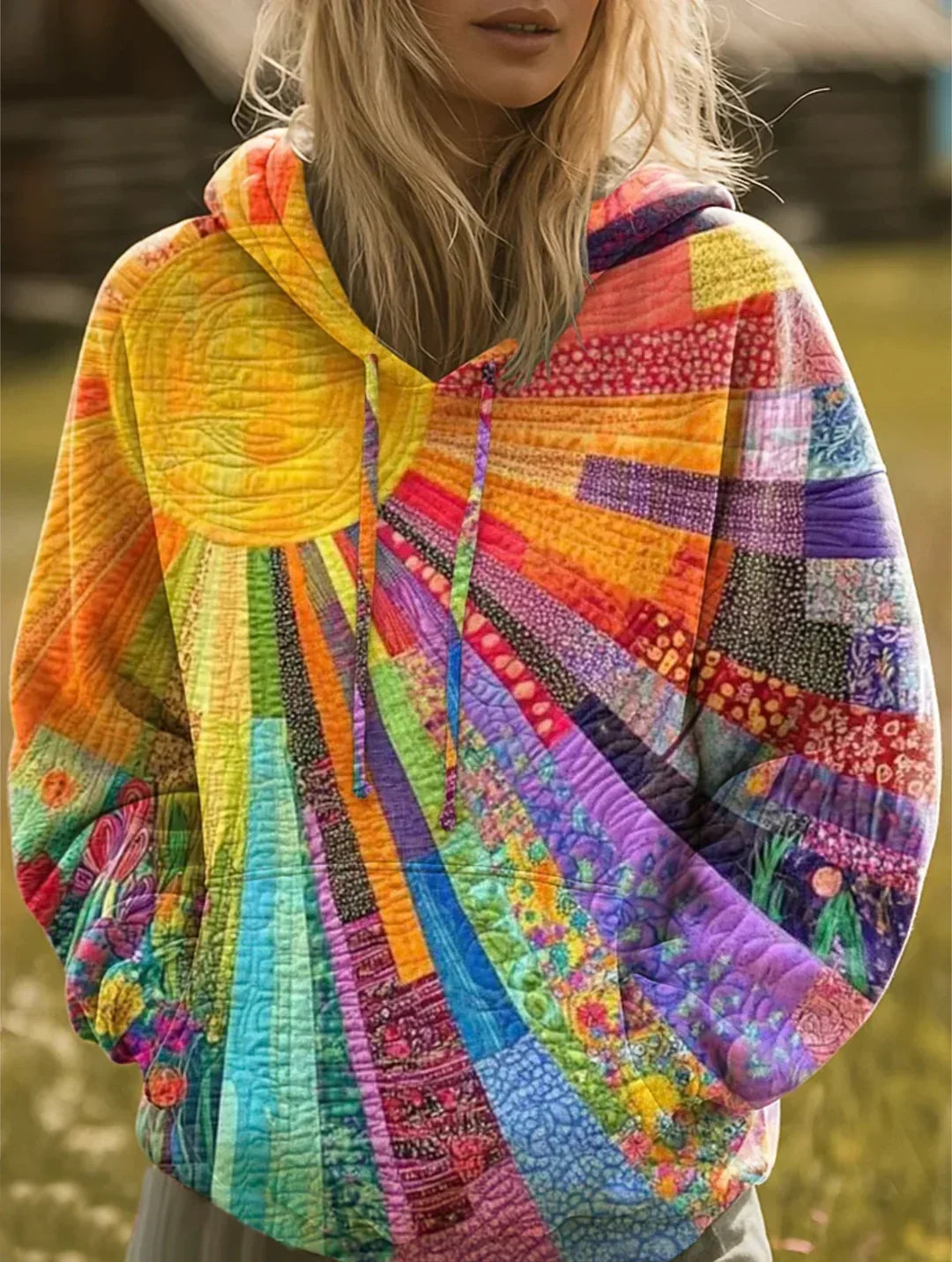 Laura™ – bohemefarvet patchwork-hættetrøje