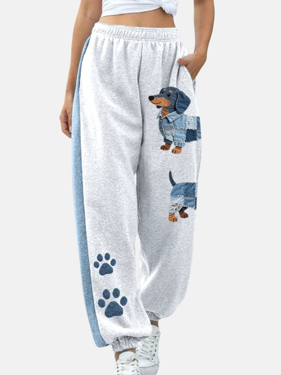 Canela - Vaqueros de mujer con estampado de parches y teckel