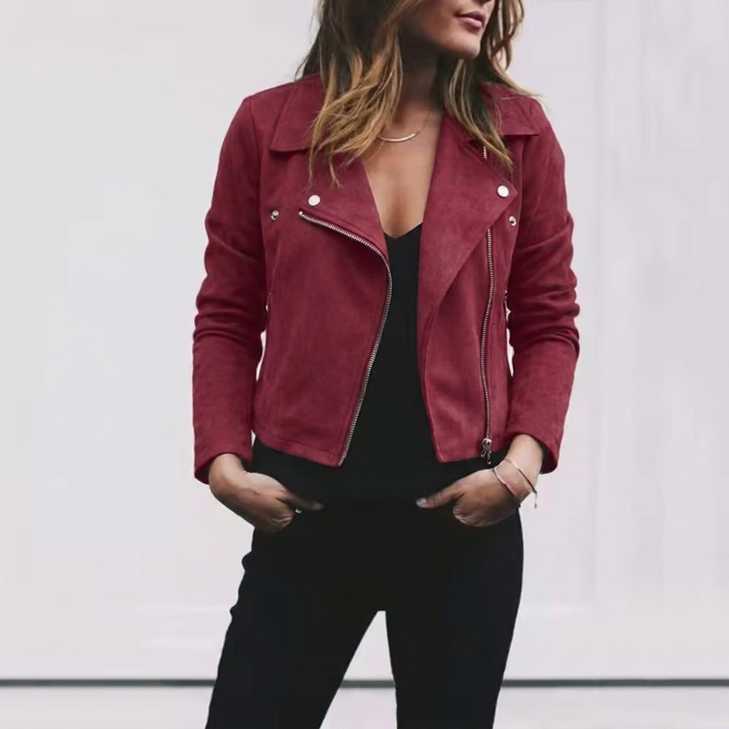 Chaqueta de ante para mujer Valentine con cremallera frontal y cuello solapa | Corta