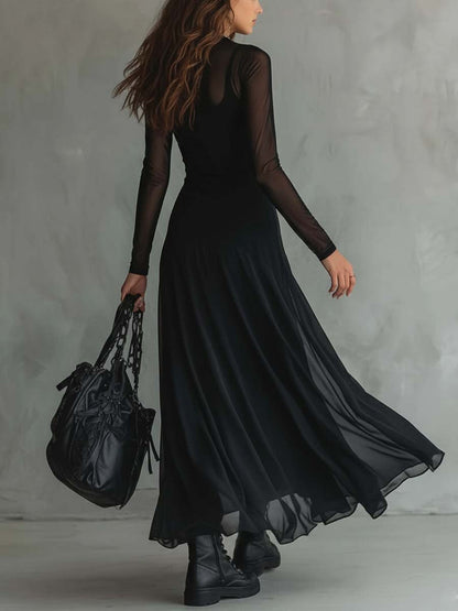 Retro maxi-kjole med transparente ærmer