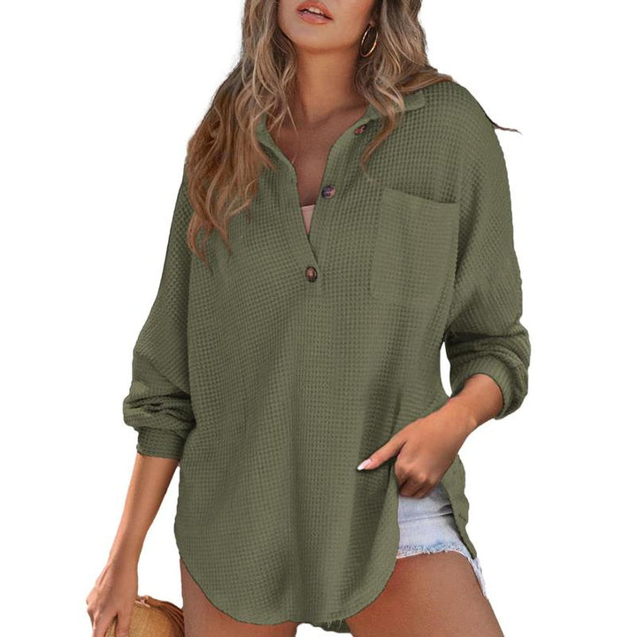 RHANNON™ - Suéter casual de manga larga con cuello en V y tejido waffle oversize