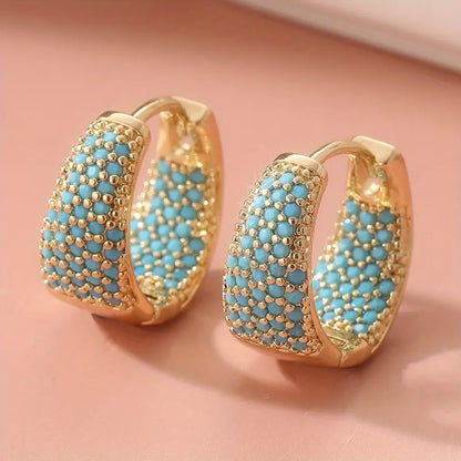 Brincos de argola com contas de turquesa em tom dourado | Dourado