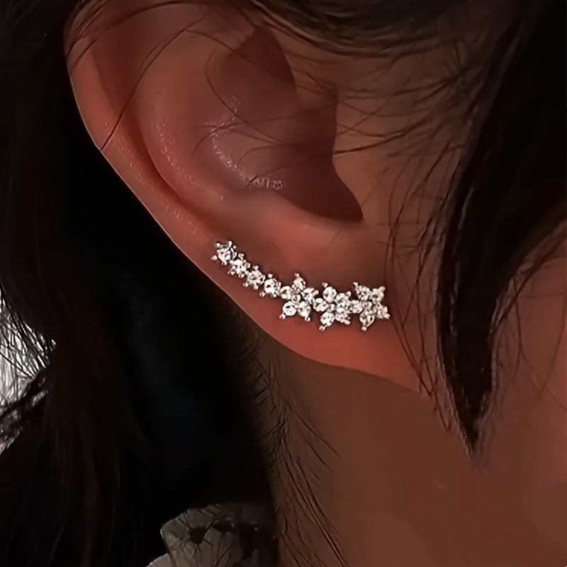 Pendientes dorados con flores y pedrería rhinestone