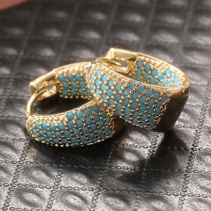 Brincos de argola com contas de turquesa em tom dourado | Dourado