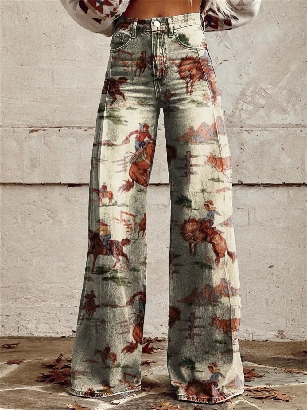 Penelope | Vintagebukser med print og brede ben