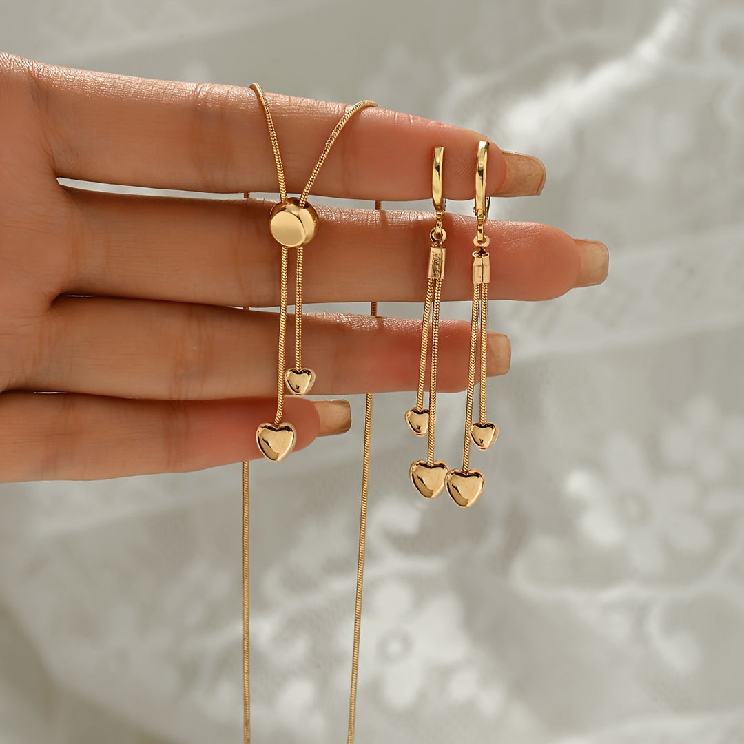 Conjunto de collar con colgante de corazón ajustable y pendientes