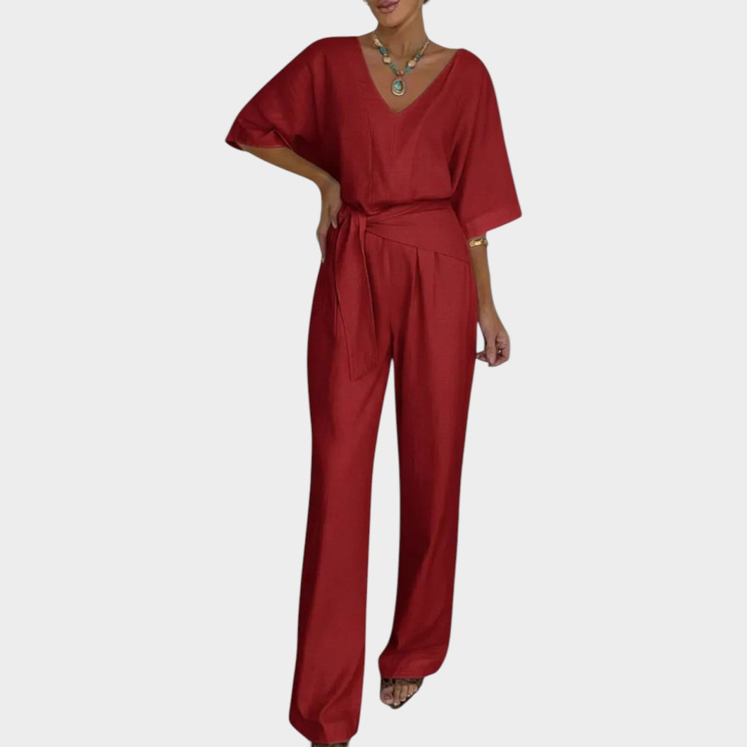 Vivienne | V-Neck Belted Wide-Leg Jumpsuit