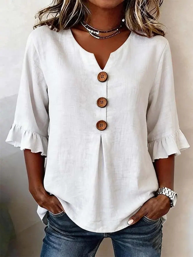 Jessara | Blusa de lino con mangas con volantes