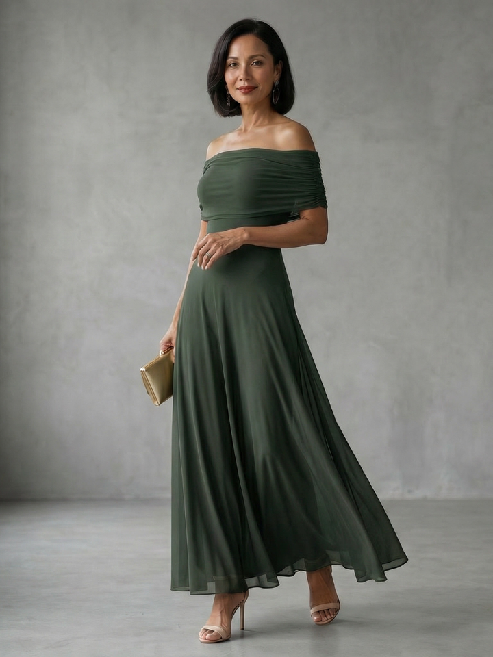 June | Off-shoulder draperet midi-kjole