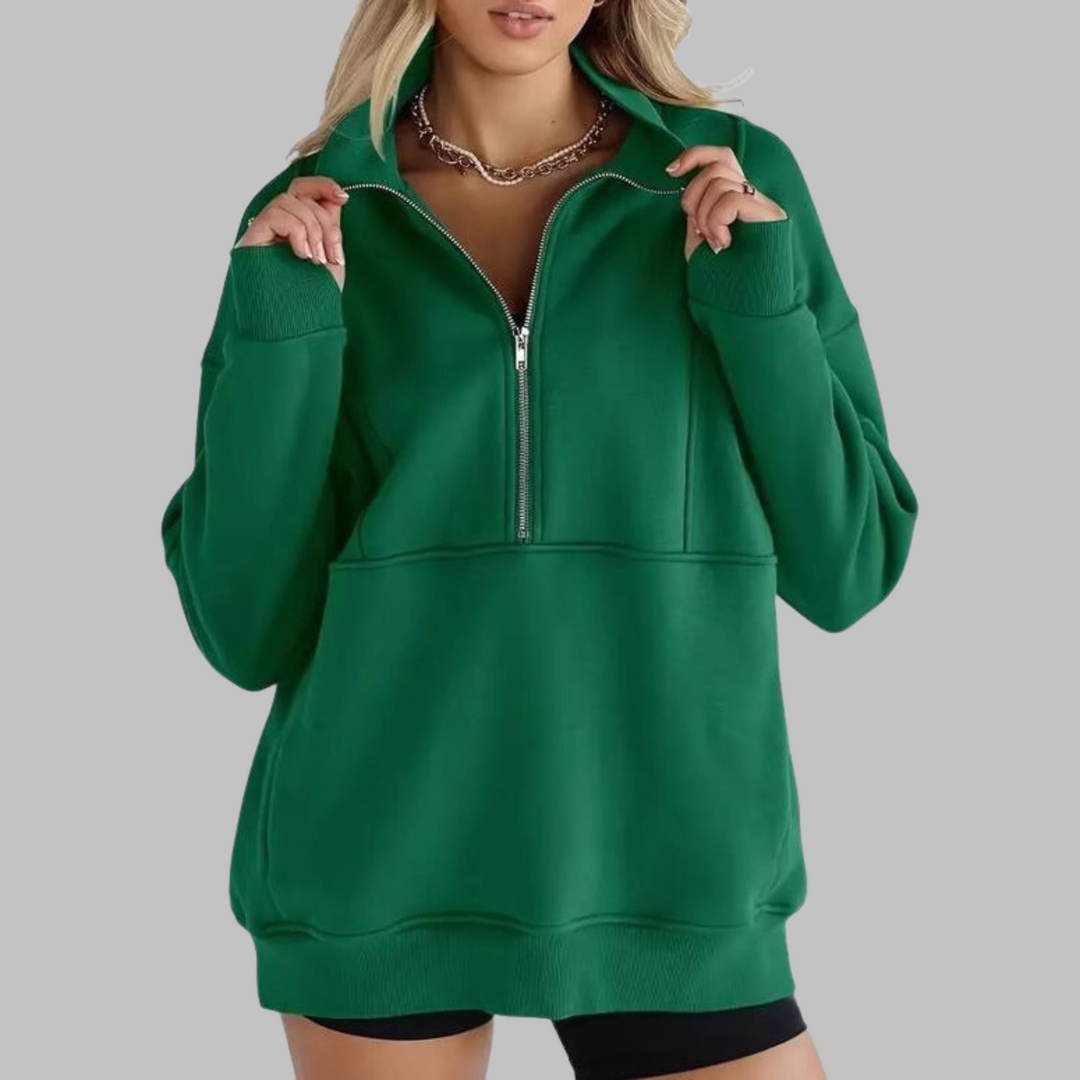 PSALM™ - Moletom Oversized de Manga Longa com Gola Confortável e Zíper Meio Fechado