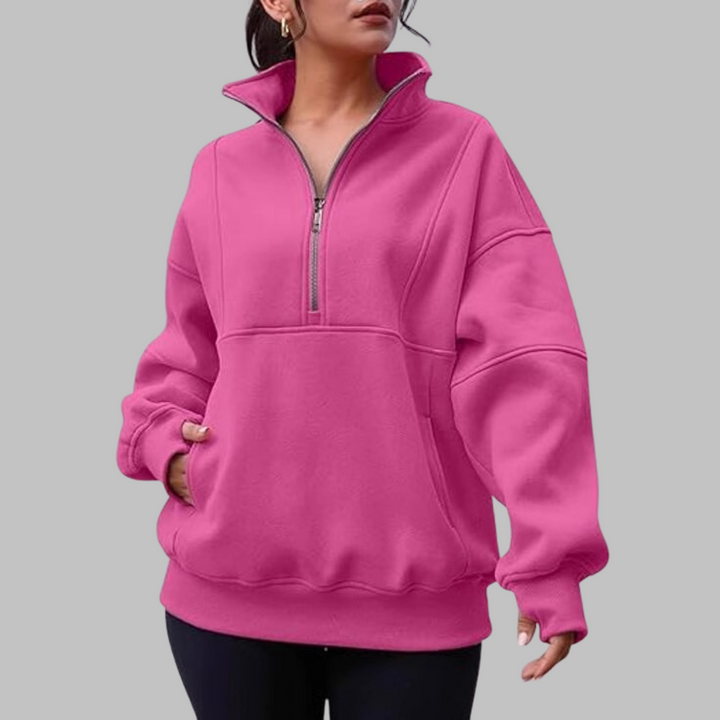 PSALM™ - Moletom Oversized de Manga Longa com Gola Confortável e Zíper Meio Fechado