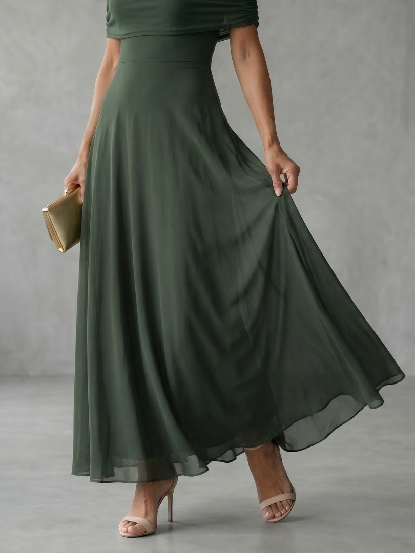 June | Off-shoulder draperet midi-kjole