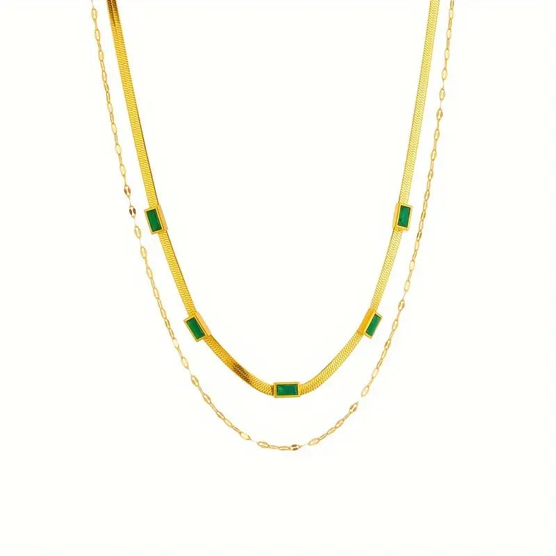 Collar retro de doble capa Sorella Gem | Dorado