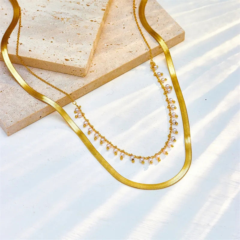 Marizanne | Conjunto de joyería de serpiente de lujo y perlas con choker en oro 18K
