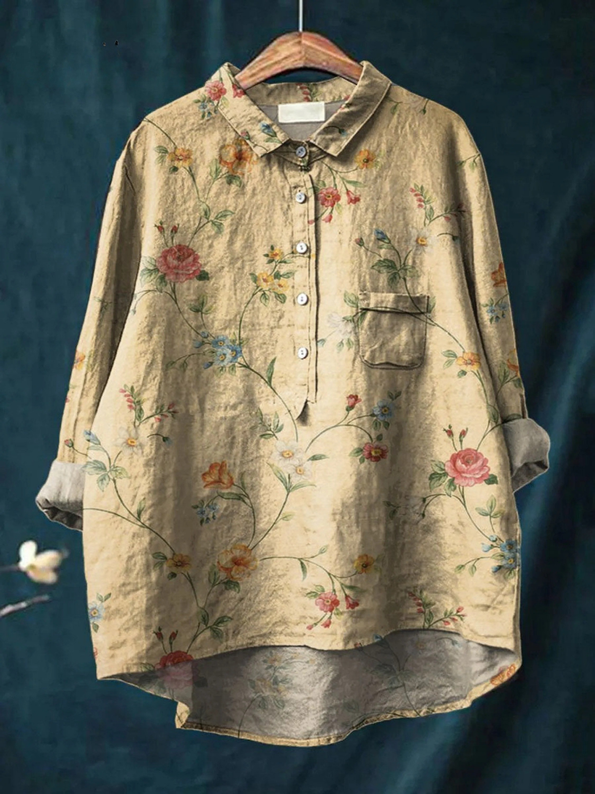 Mohn | Damen Vintage Blumen Kunstdruck Freizeitshirt
