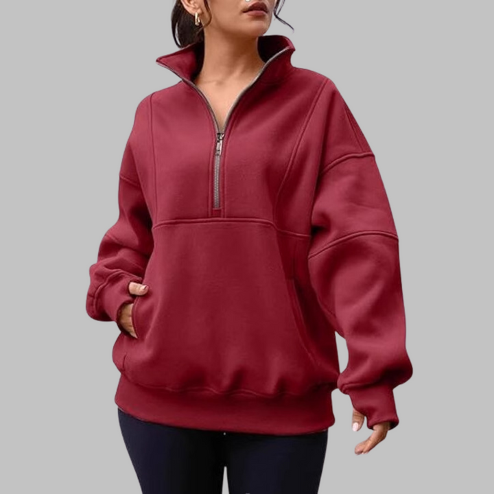PSALM™ - Moletom Oversized de Manga Longa com Gola Confortável e Zíper Meio Fechado