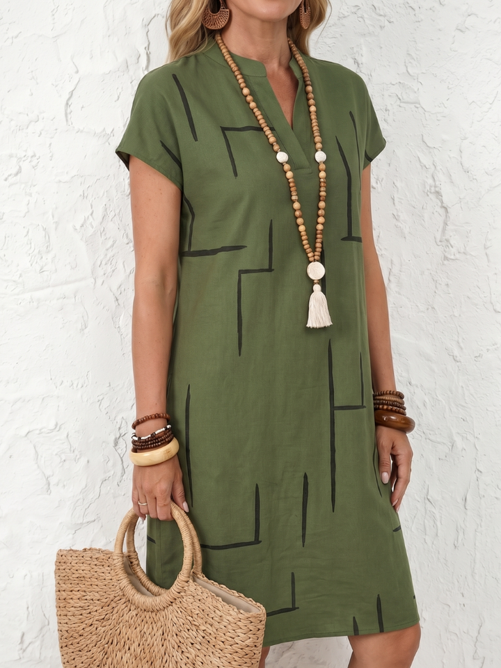 Adriana | Kurzärmeliges Kleid mit abstraktem Muster bis zum Knie