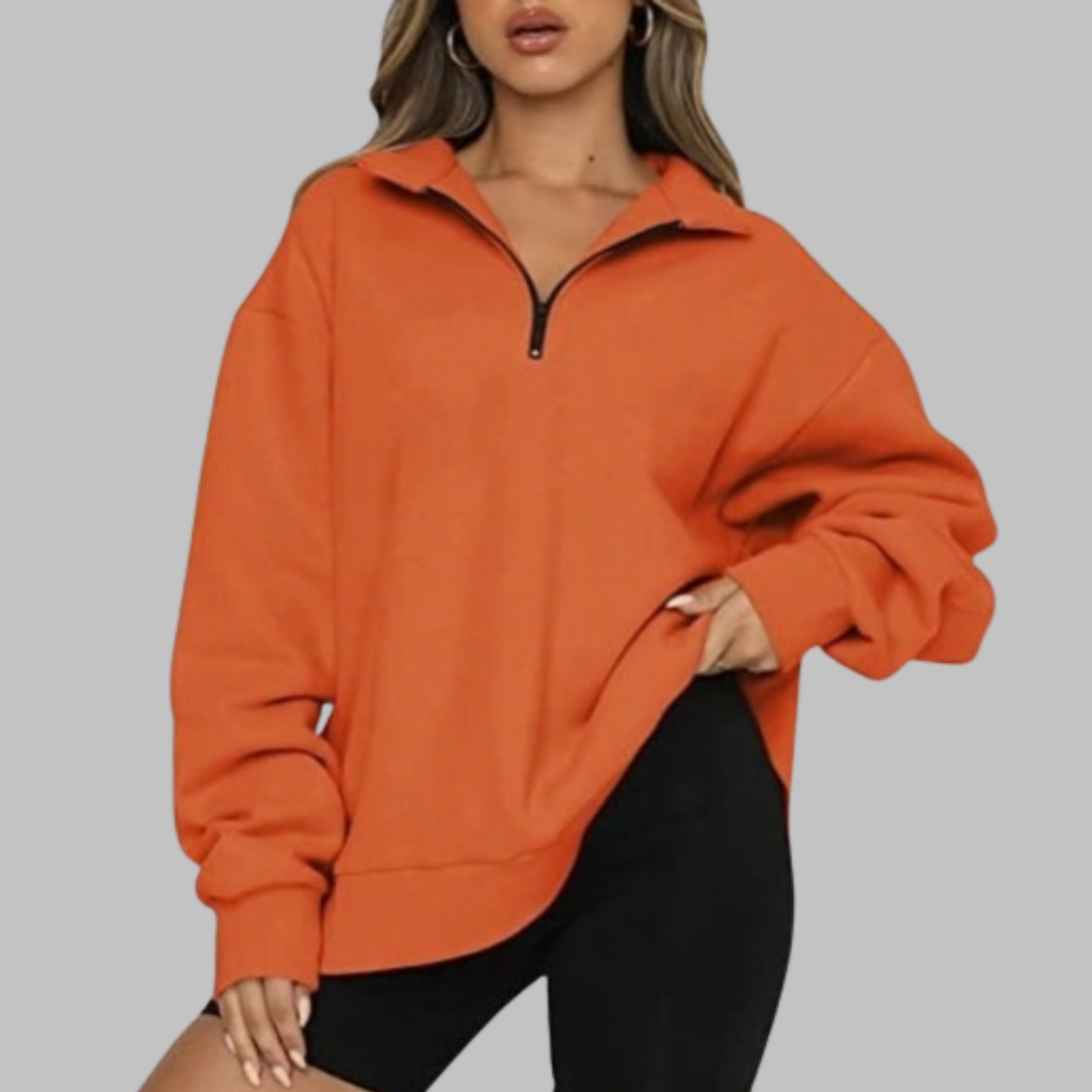 TENLEY™ - Casual oversized sweatshirt med halv lynlås og lange ærmer