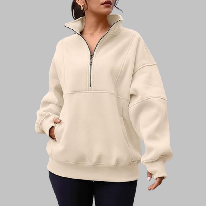 PSALM™ - Moletom Oversized de Manga Longa com Gola Confortável e Zíper Meio Fechado