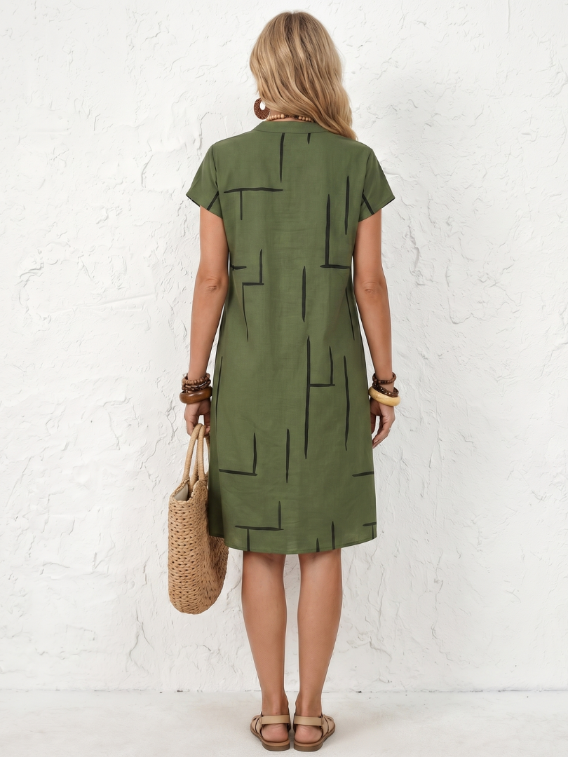 Adriana | Kurzärmeliges Kleid mit abstraktem Muster bis zum Knie