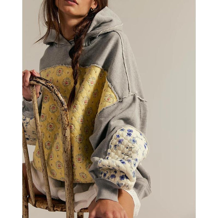 EMILY™ - Sudadera con capucha bordada de patchwork extragrande con bolsillos