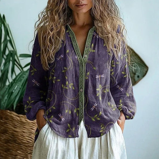 Brianna | Camisa Elegante com Estampa Vintage de Folhas