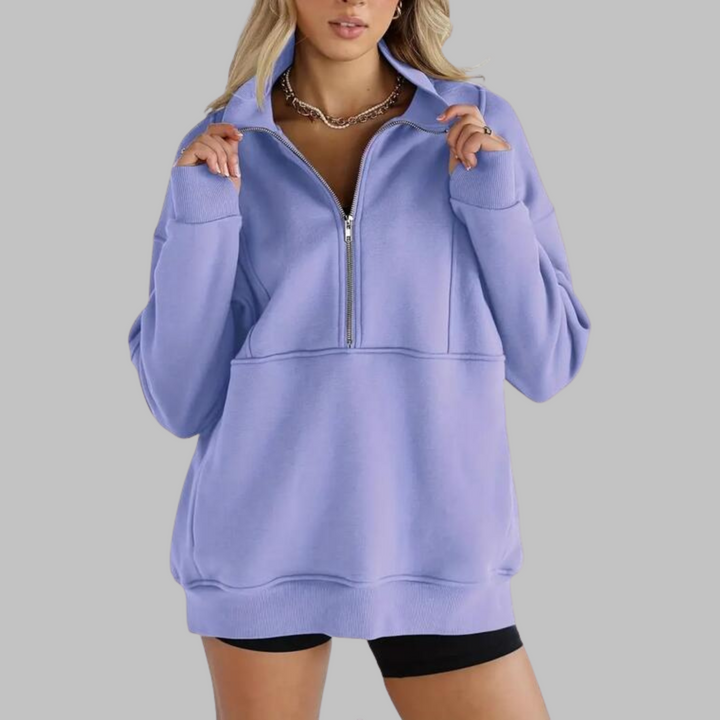 PSALM™ - Moletom Oversized de Manga Longa com Gola Confortável e Zíper Meio Fechado