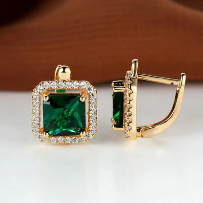 Brincos de zircônia quadrada verde-dourada | Dourado