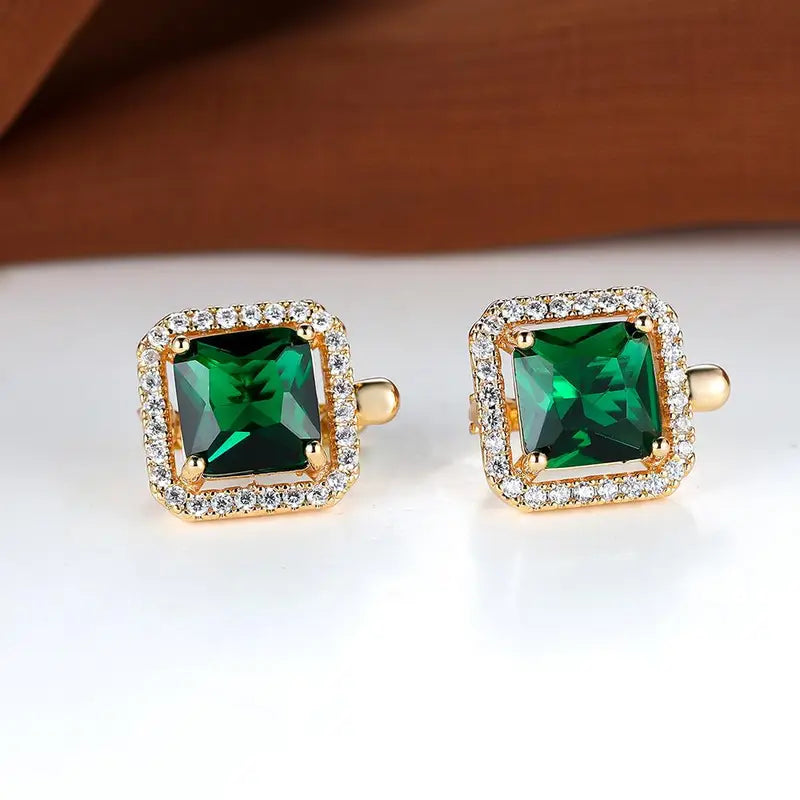 Brincos de zircônia quadrada verde-dourada | Dourado