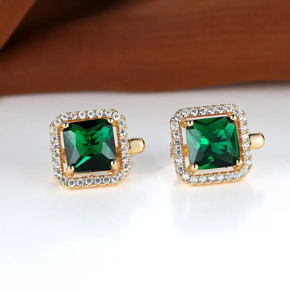 Brincos de zircônia quadrada verde-dourada | Dourado