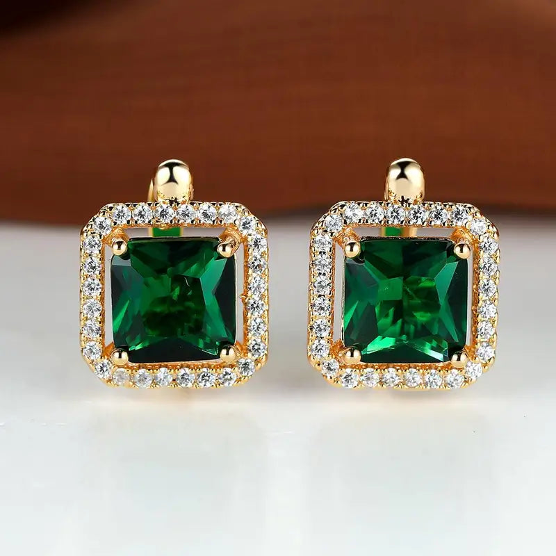 Brincos de zircônia quadrada verde-dourada | Dourado