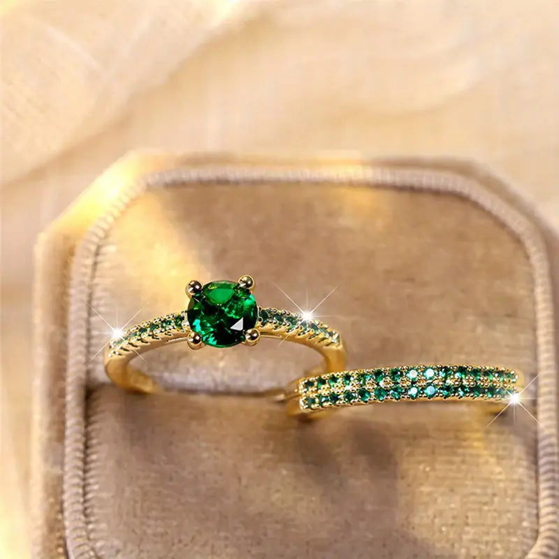 Serena Smaragd-Duo-Ring-Set | Gold