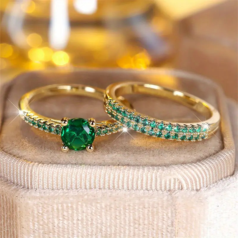 Serena Smaragd-Duo-Ring-Set | Gold