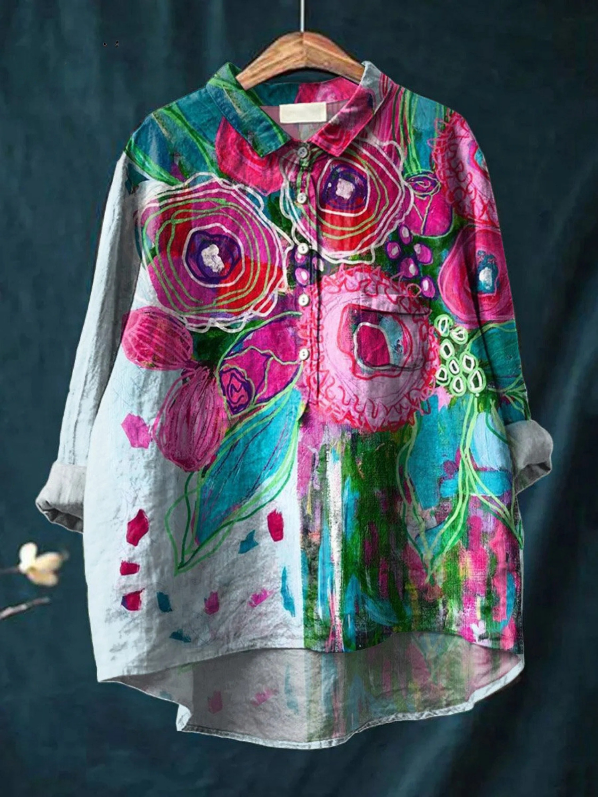 Ella | Camisa casual con estampado artístico floral vintage encantador