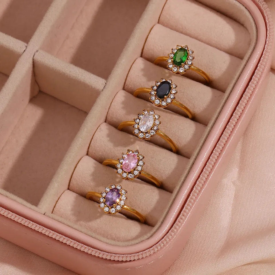 Amaryelle | Anillo de Circonia Verde en Oro 18K
