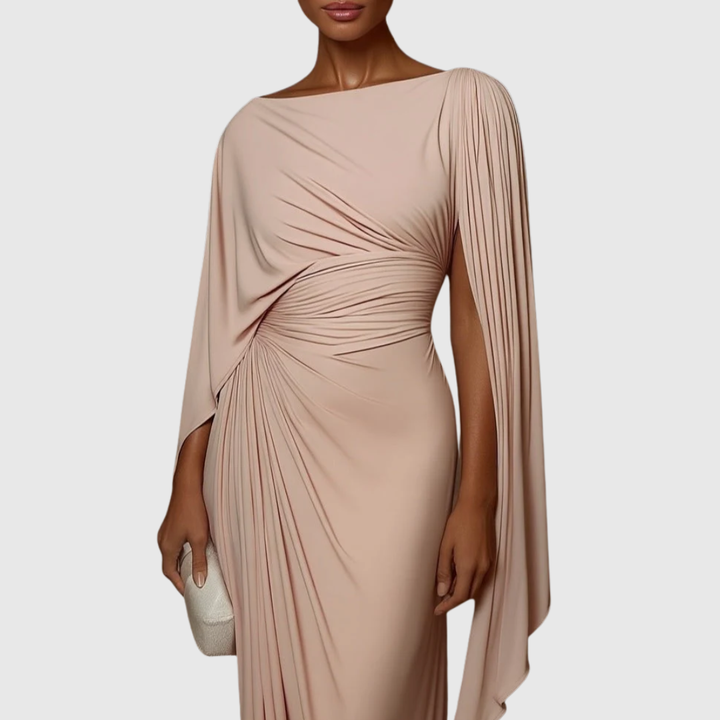 FIONA | VESTIDO MAXI PLISADO CON DRAPEADO