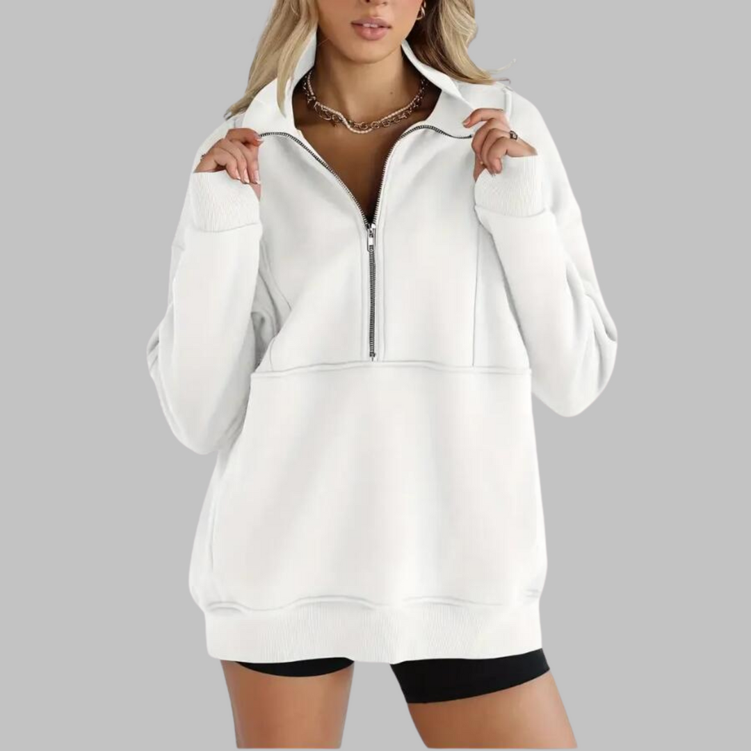 PSALM™ - Moletom Oversized de Manga Longa com Gola Confortável e Zíper Meio Fechado