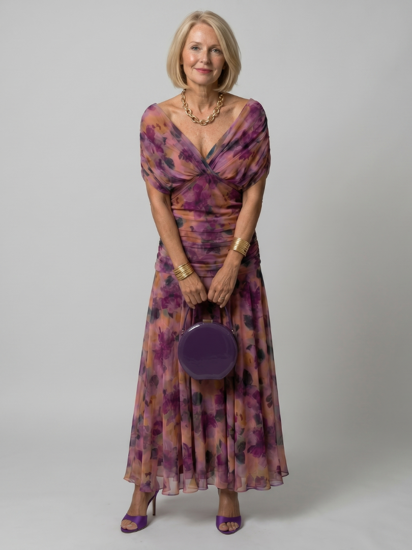 Calen | Off-shoulder flydende midi-kjole