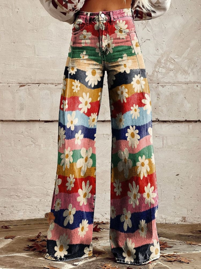 Lily | Calça pantalona floral listrada