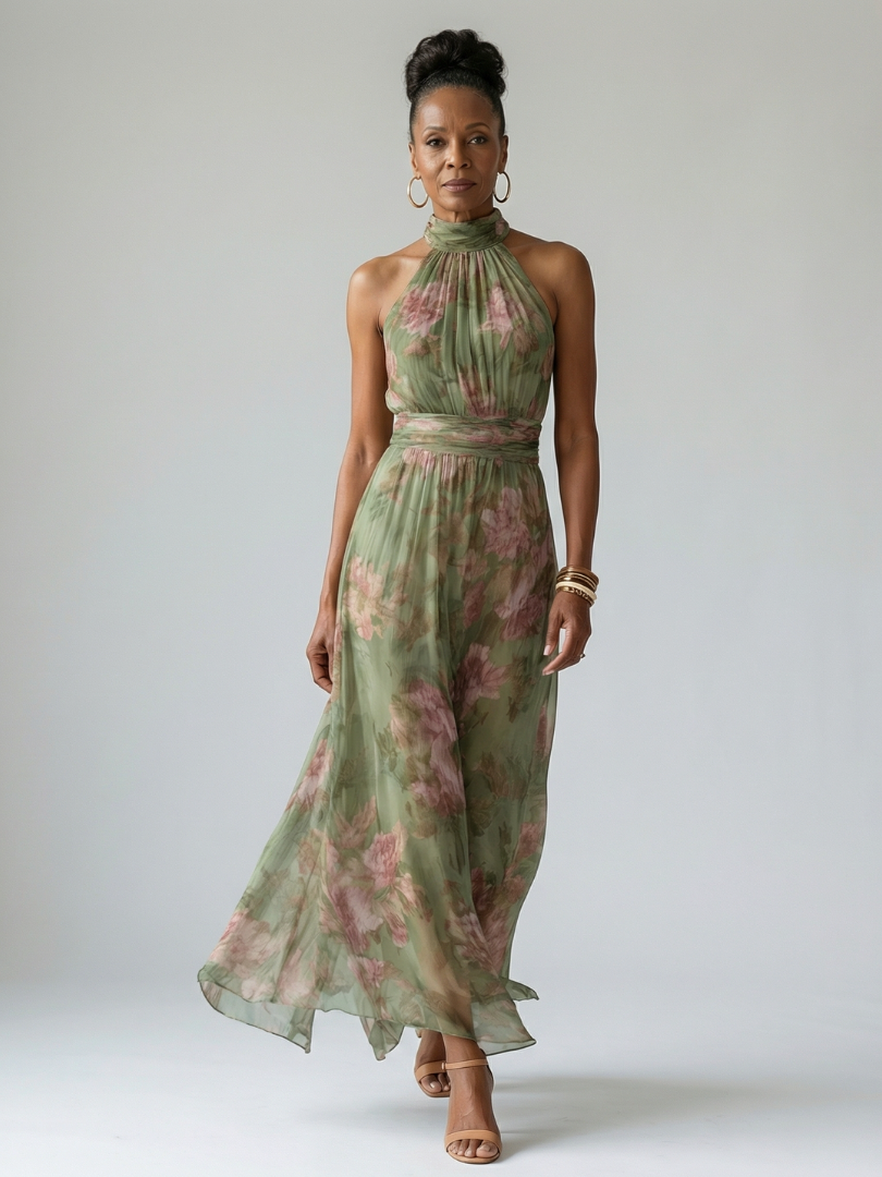 Mirelle | Samlet halterneck midikjole