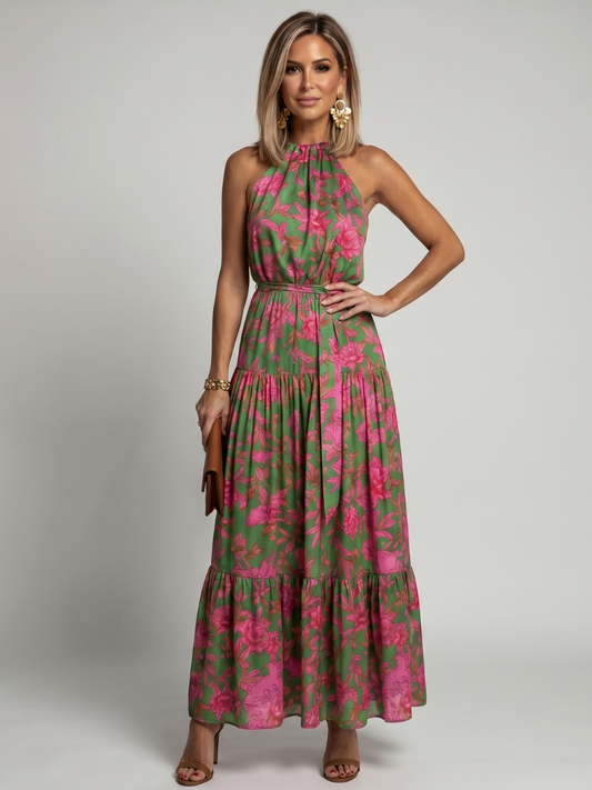 Rowen | Vestido midi halter drapeado