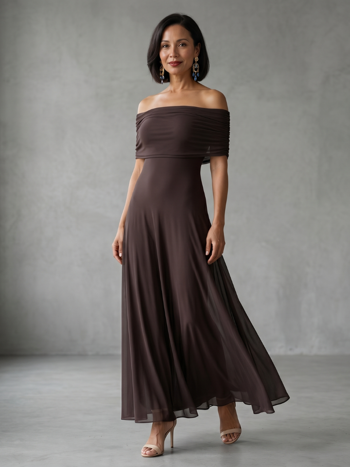 June | Off-shoulder draperet midi-kjole