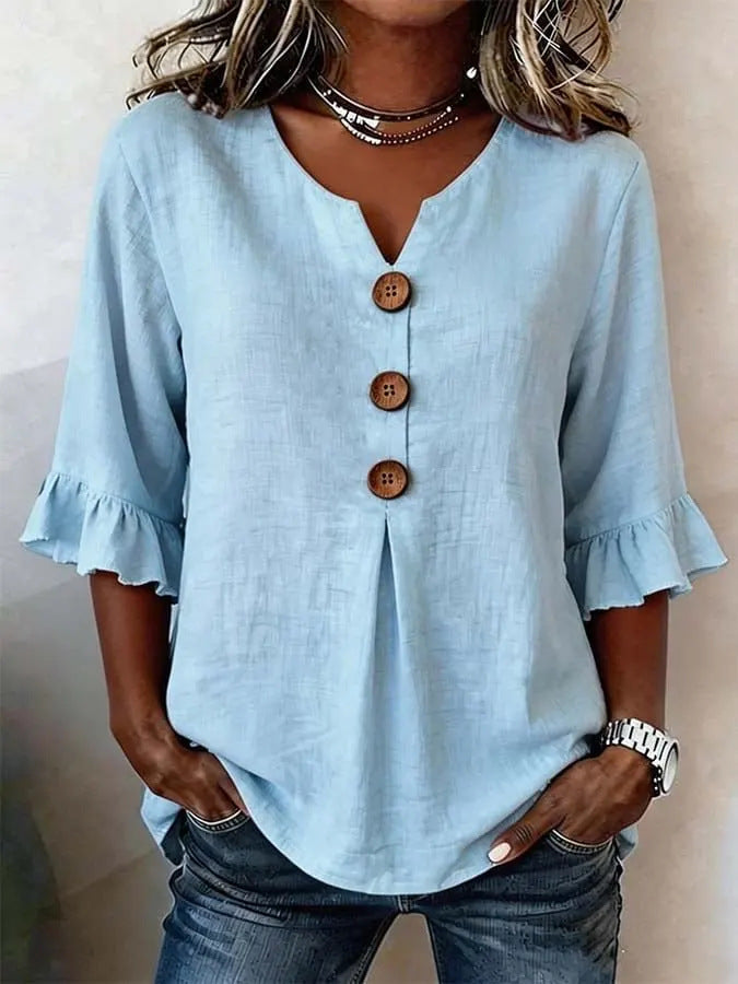 Jessara | Blusa de lino con mangas con volantes