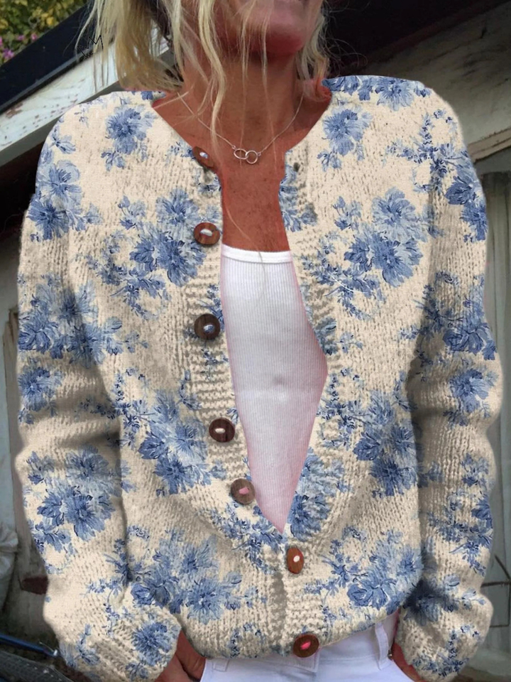 Suéter de mujer con botones y estampado floral encantador