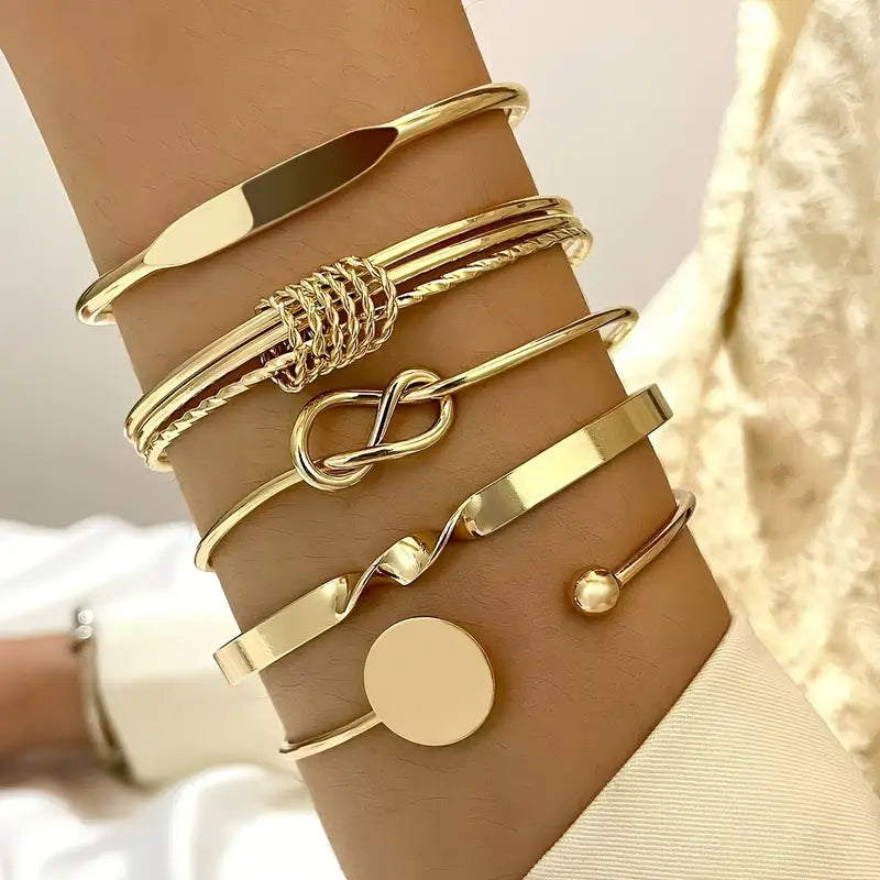 Juego de pulseras de elegancia anudada | Dorado