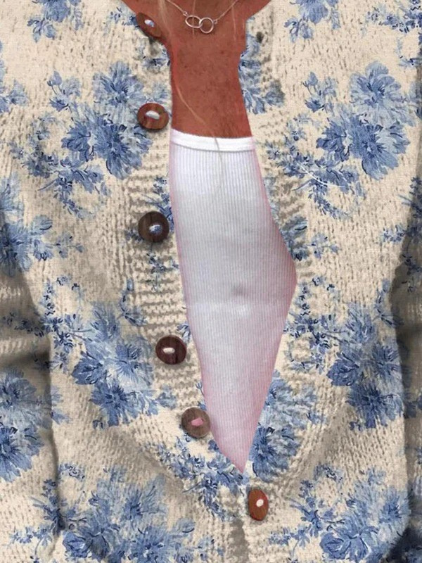 Suéter de mujer con botones y estampado floral encantador